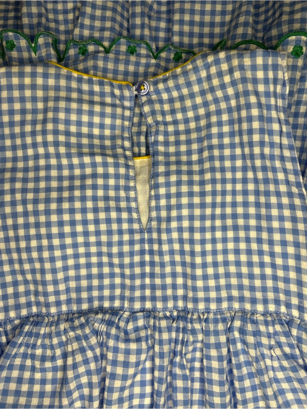Mini Boden Light Blue Gingham Tiered Dress with Multicolor Scallop Trim - Picture 3 of 5